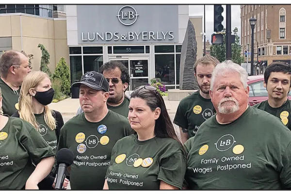 June 26: Outside the Lunds & Bylerlys in northeast Minneapolis, UFCW Local 663 members prepared to speak at a news conference to announce a three-day Unfair Labor Practice strike. The two sides reached a tentative agreement later that night, averting a strike.