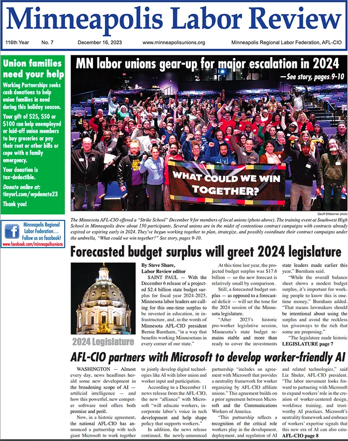 MLR - December 16, 2023 issue of the Minneapolis Labor Review