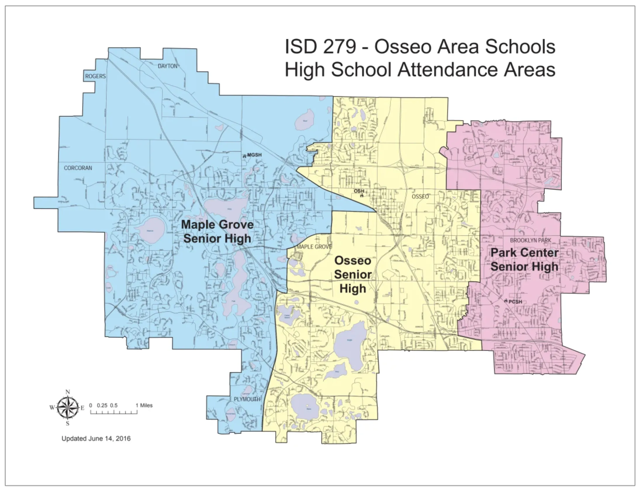 Osseo Area Schools, map of senior high boundaries