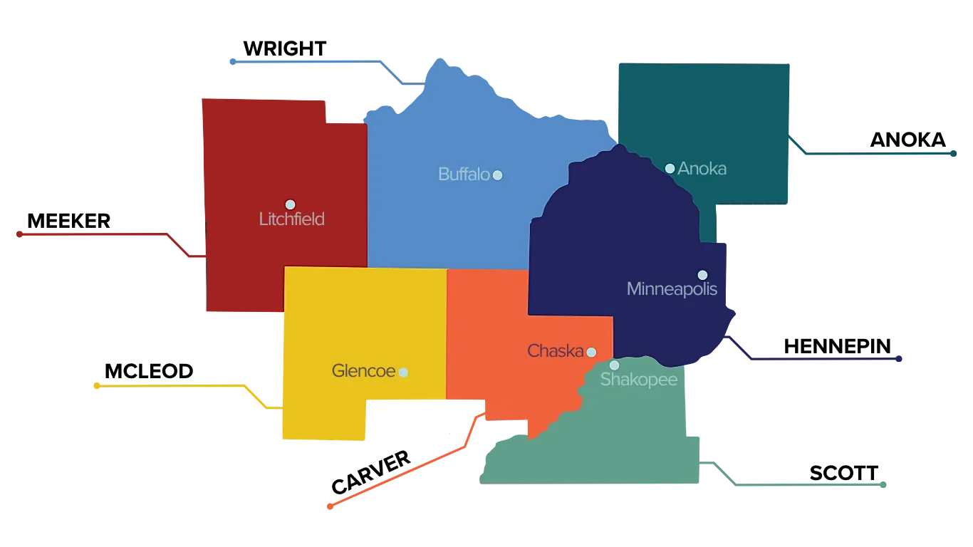 The seven counties in the MRLF region - Hennepin, Anoka, Carver, McLeod, Meeker, Scott and Wright counties.
