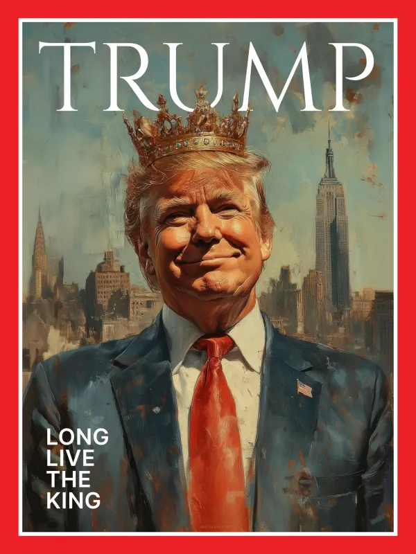 This image released by the White House on Facebook February 19 mimics the look of a Time magazine cover while depicting President Trump wearing a crown and declaring“Long Live the King.”